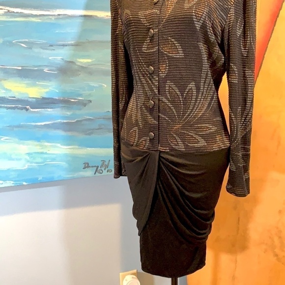 Vtg. Frances La Vie,Draped at the Hips, Gorgeous Printed Bodice, Cocktail Dress - Picture 3 of 11